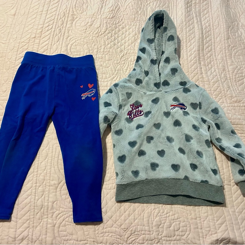 Buffalo Bills 3T Blue and Gray Heart Print Kids Leggings Set